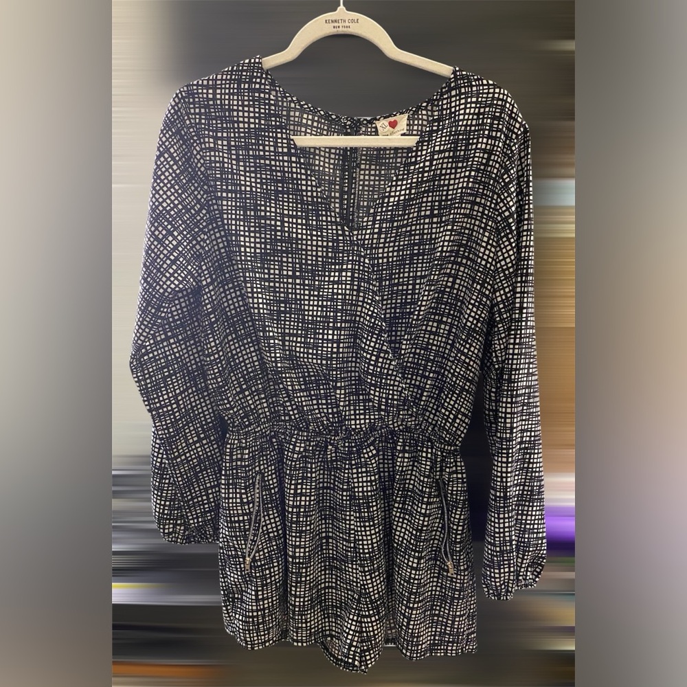 One Clothing-Black and White Patterned Blouse Romper Short